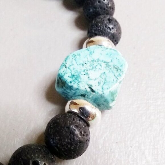 Turquoise Howlite & Black Lava Rock Bracelet! Thick, Solid & Chunky Stone Beads - Picture 5 of 10